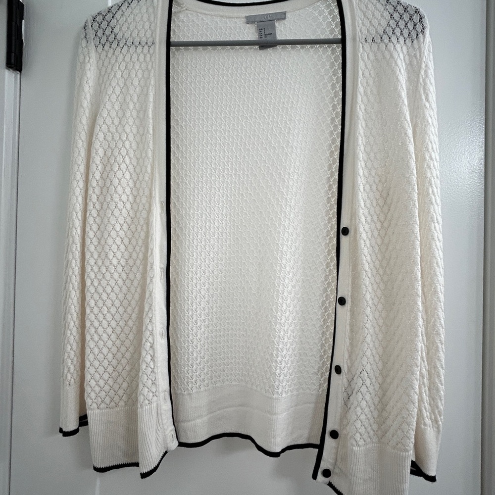 H&M White and Black Cardigan Sweater